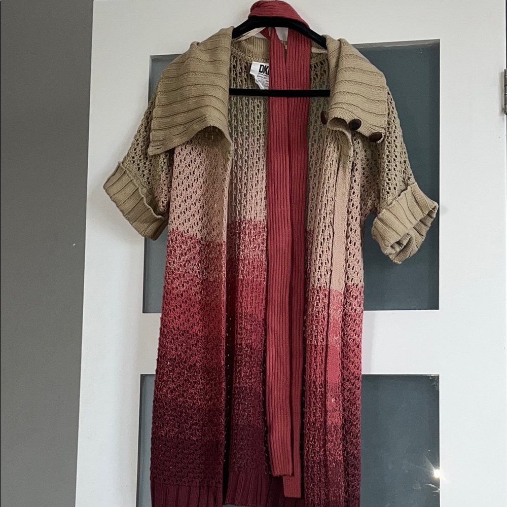 DKNY Multicolor Knit Cardigan with Scarf